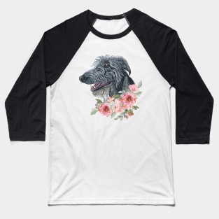 Scottish Deerhound Dog with Flowers  Illustration Art Baseball T-Shirt